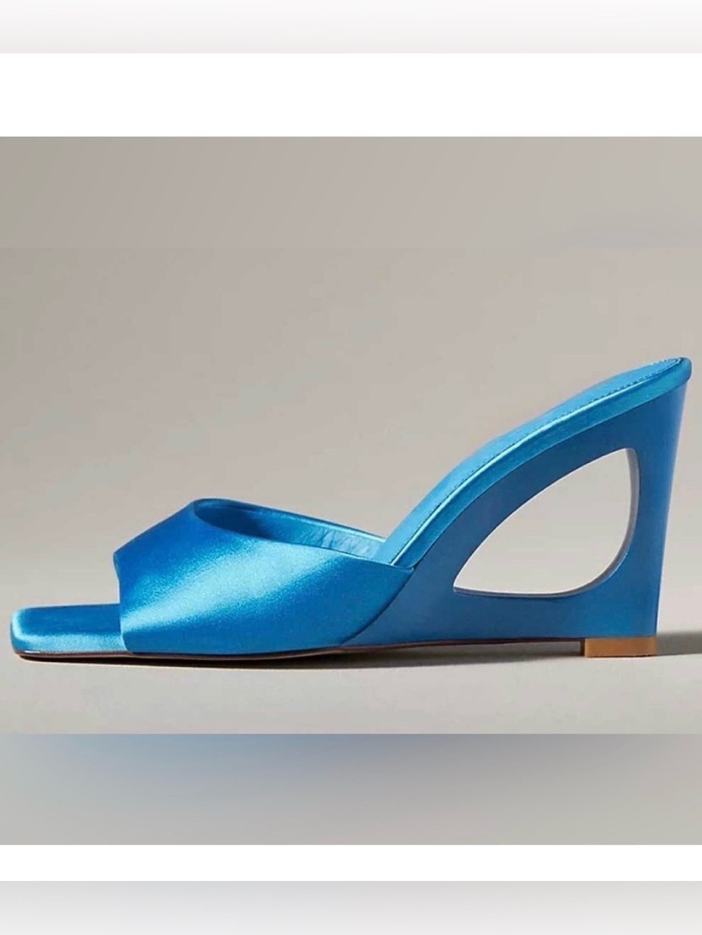 CAVERLEY Ozi Sculpted Wedge Heels - Blue Leather& Satin heeled mules Sz39 NEW